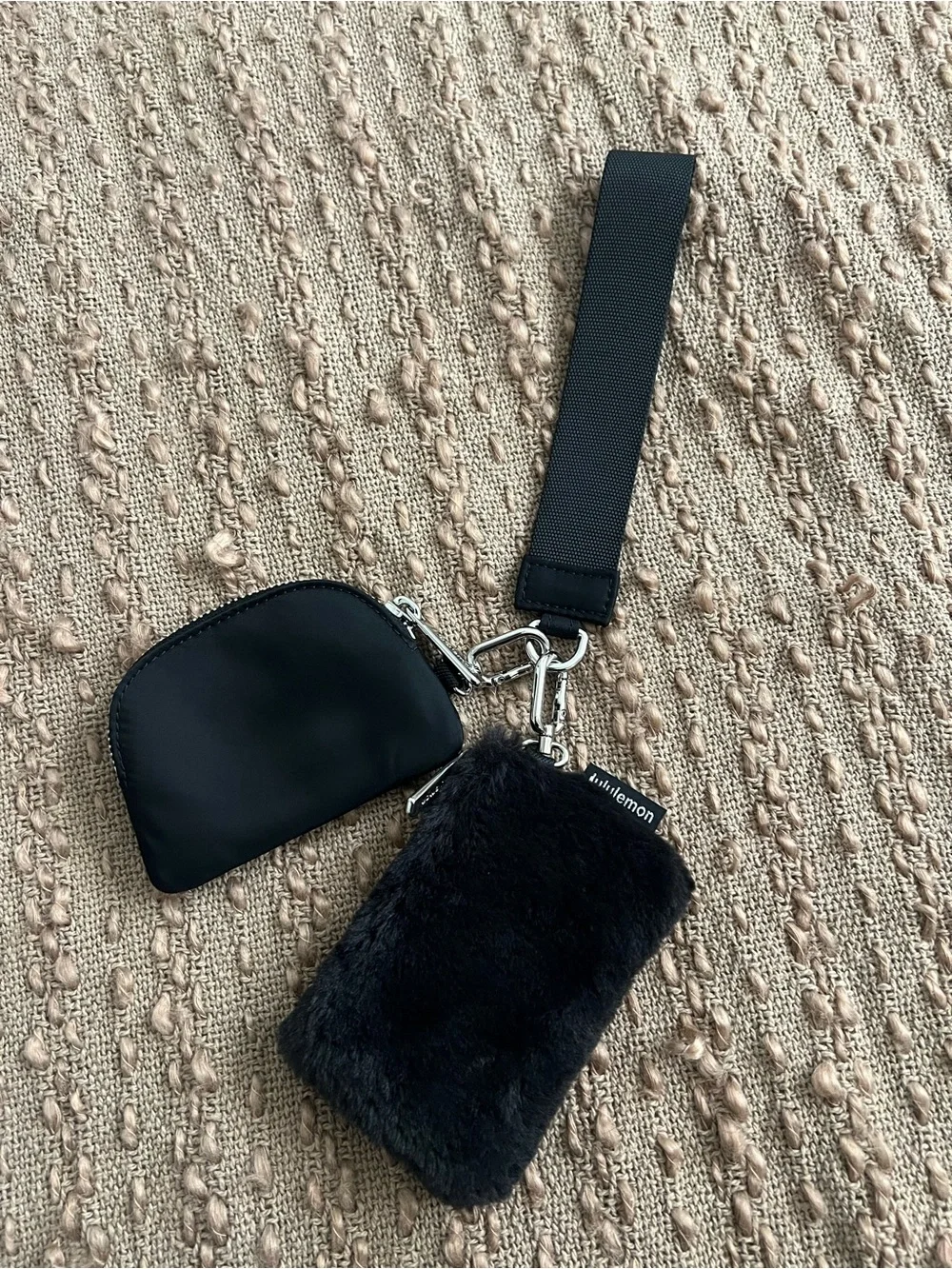 lululemon athletica Black Faux Fur & Zip Wristlet Keychain Set